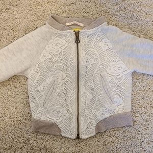 Lace detail zip up sweatshirt